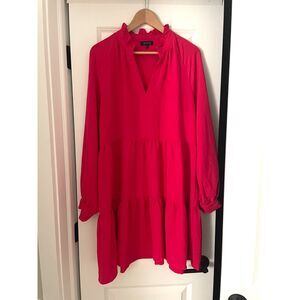 STATE Tiered Long Sleeve Dress Large Hot Pink